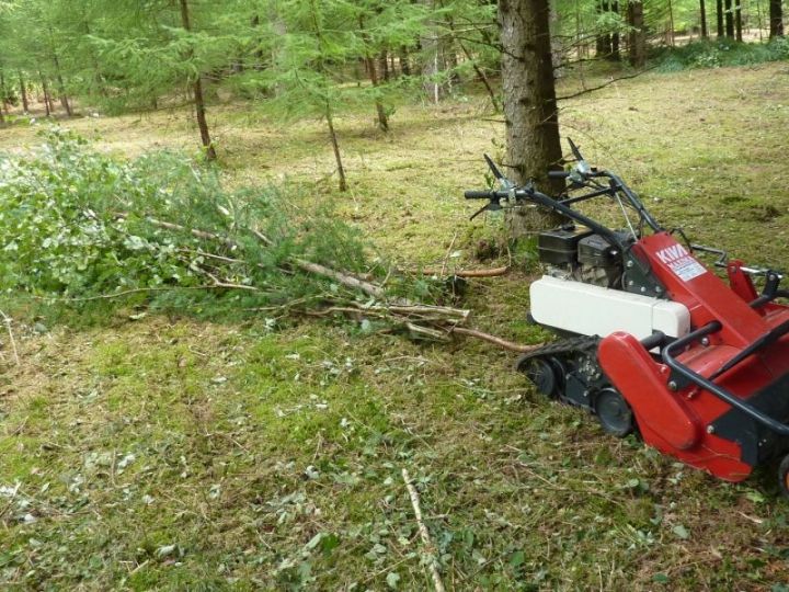 Débardage léger à l'aide de la débroussailleuse à chenilles